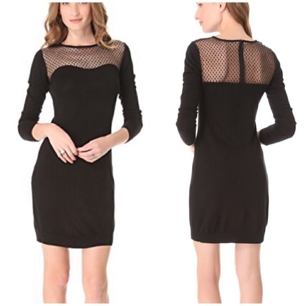 Diane Von Furstenberg Black Rosita Lace Long Sleeve Silk Sheath Dress S